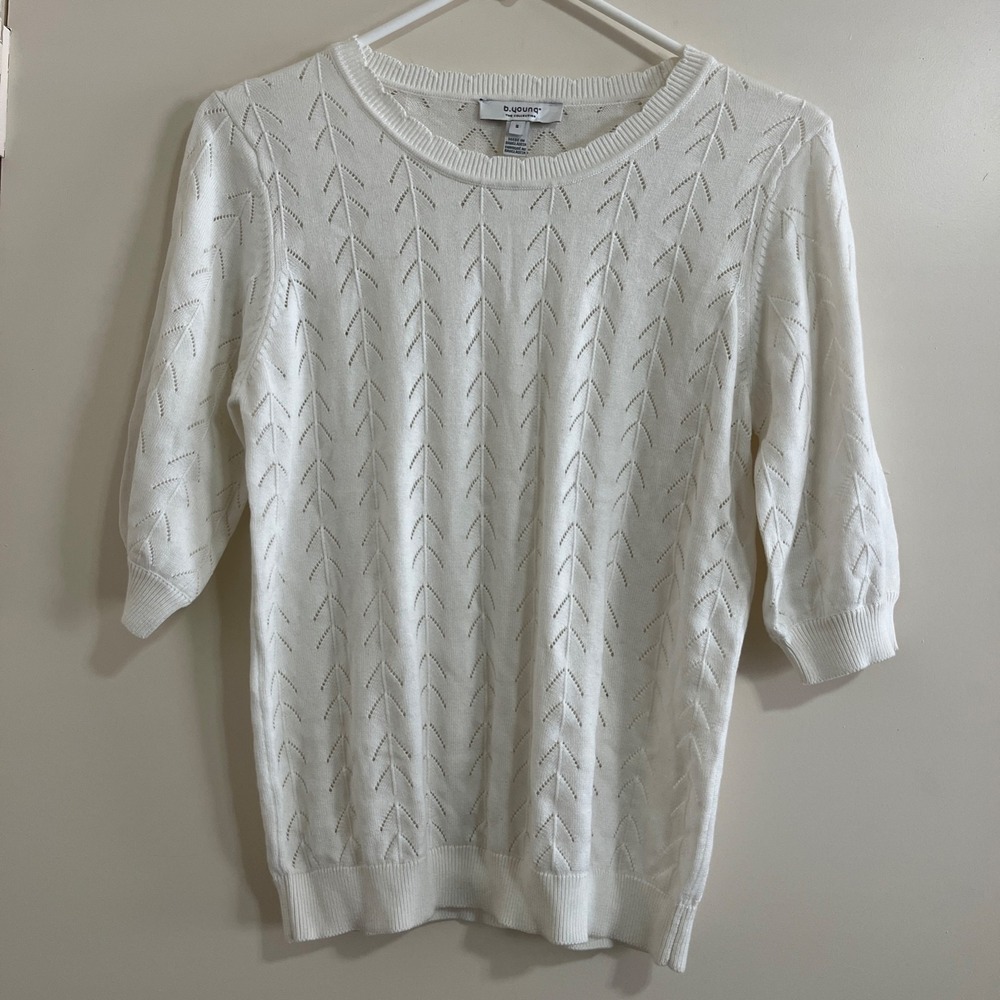 Womens Pointelle Knit Sweater Top Sz S Cottage Romantic Coastal Granadma Preppy.